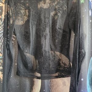 Forever 21 Black Sheer Lace Top Size Medium